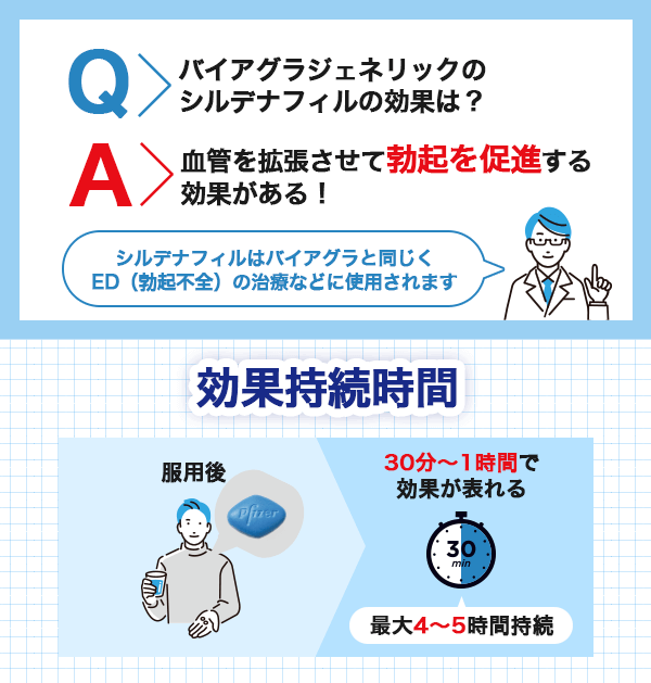 バイアグラジェネリックの効果と持続時間を解説したグラフ