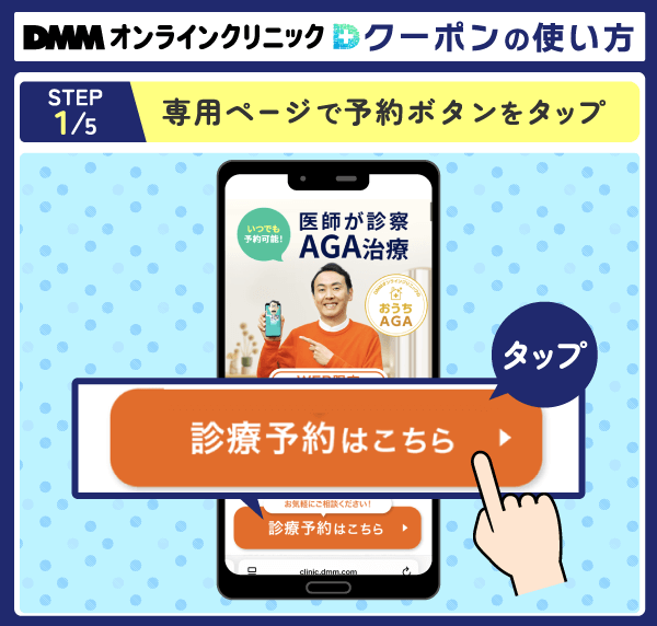 DMMオンラインクリニックでクーポンを使う流れを示した画像