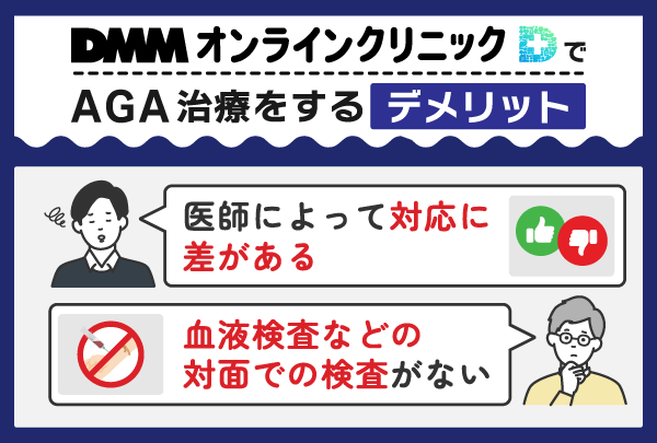 DMMオンラインクリニックでAGA治療するときのデメリットを示した画像