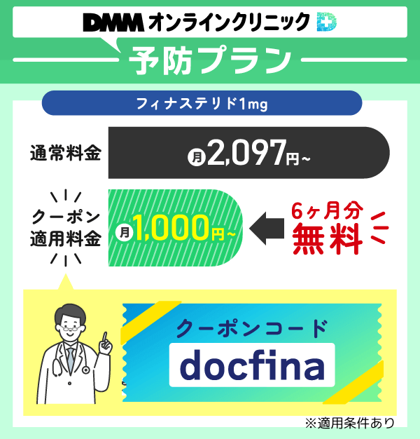 DMMオンラインクリニック予防プランのクーポンコードを示した画像